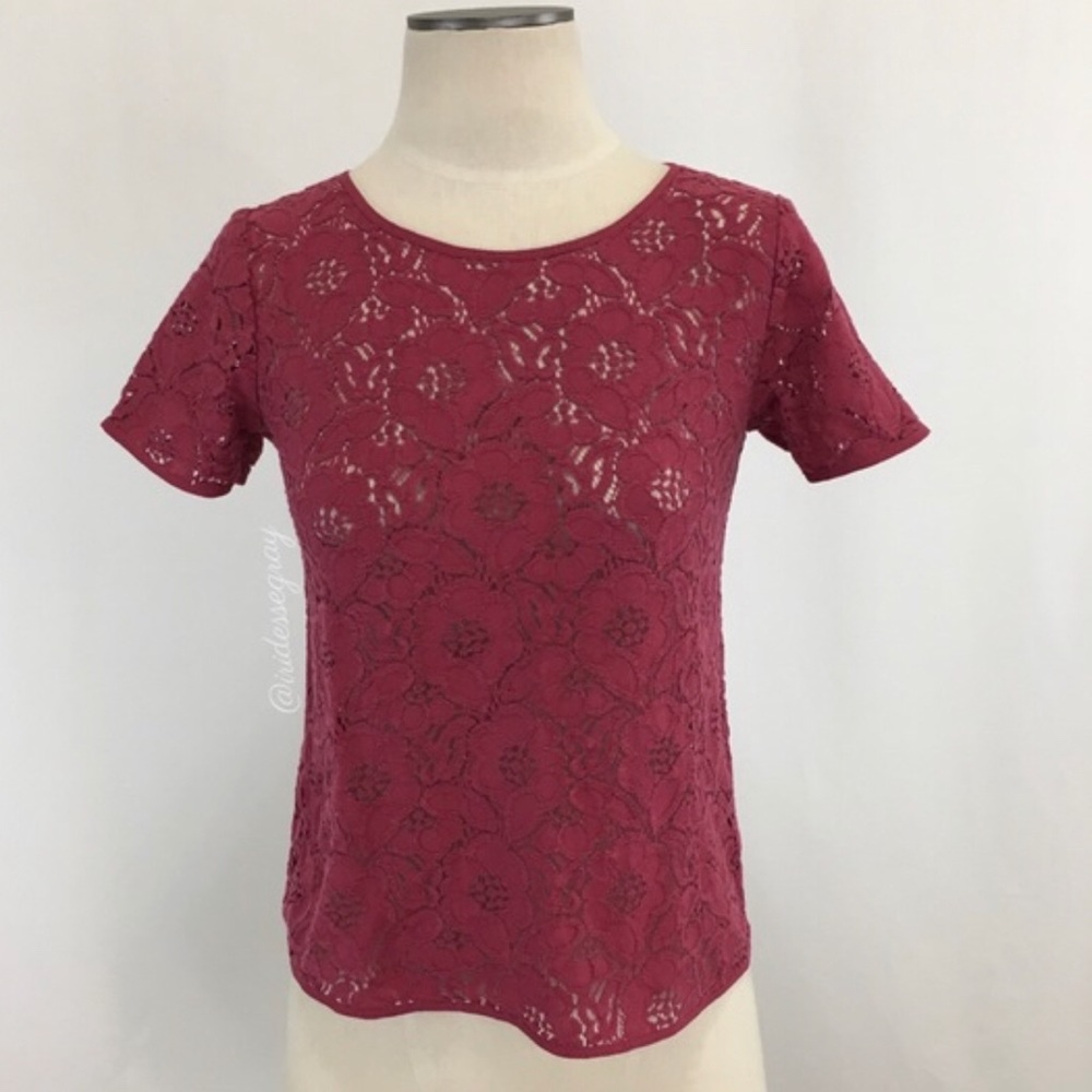 Magenta floral lace top